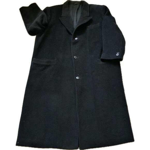 Wool Blend long overcoat Black mens Large? Pockets Lined Short Tailor Made in US - Picture 3 of 16